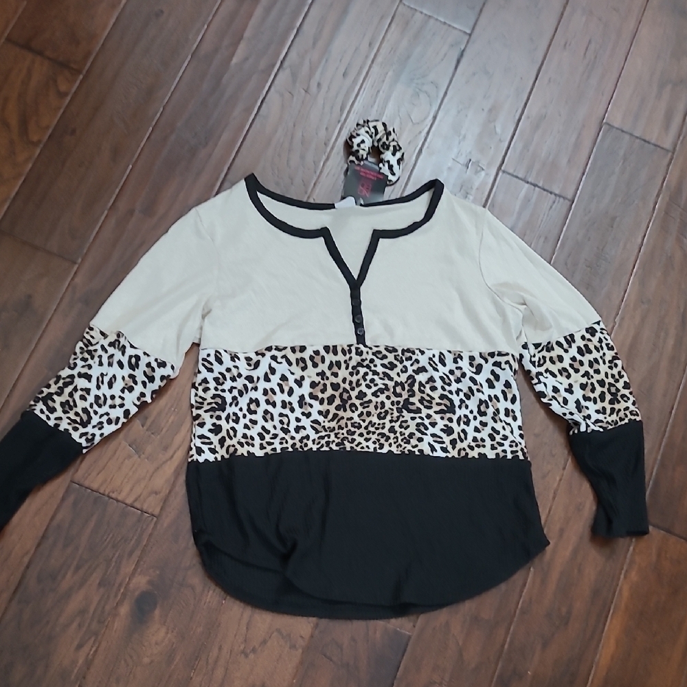 NWT No Boundaries Black & Cream with Animal Print Top + Scrunchie size XXL (19)